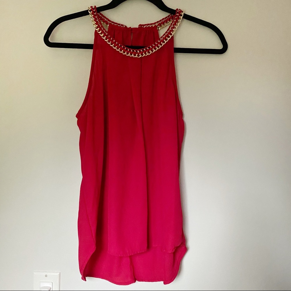 Red Halter Tank Blouse w/ Gold Chain Neckline